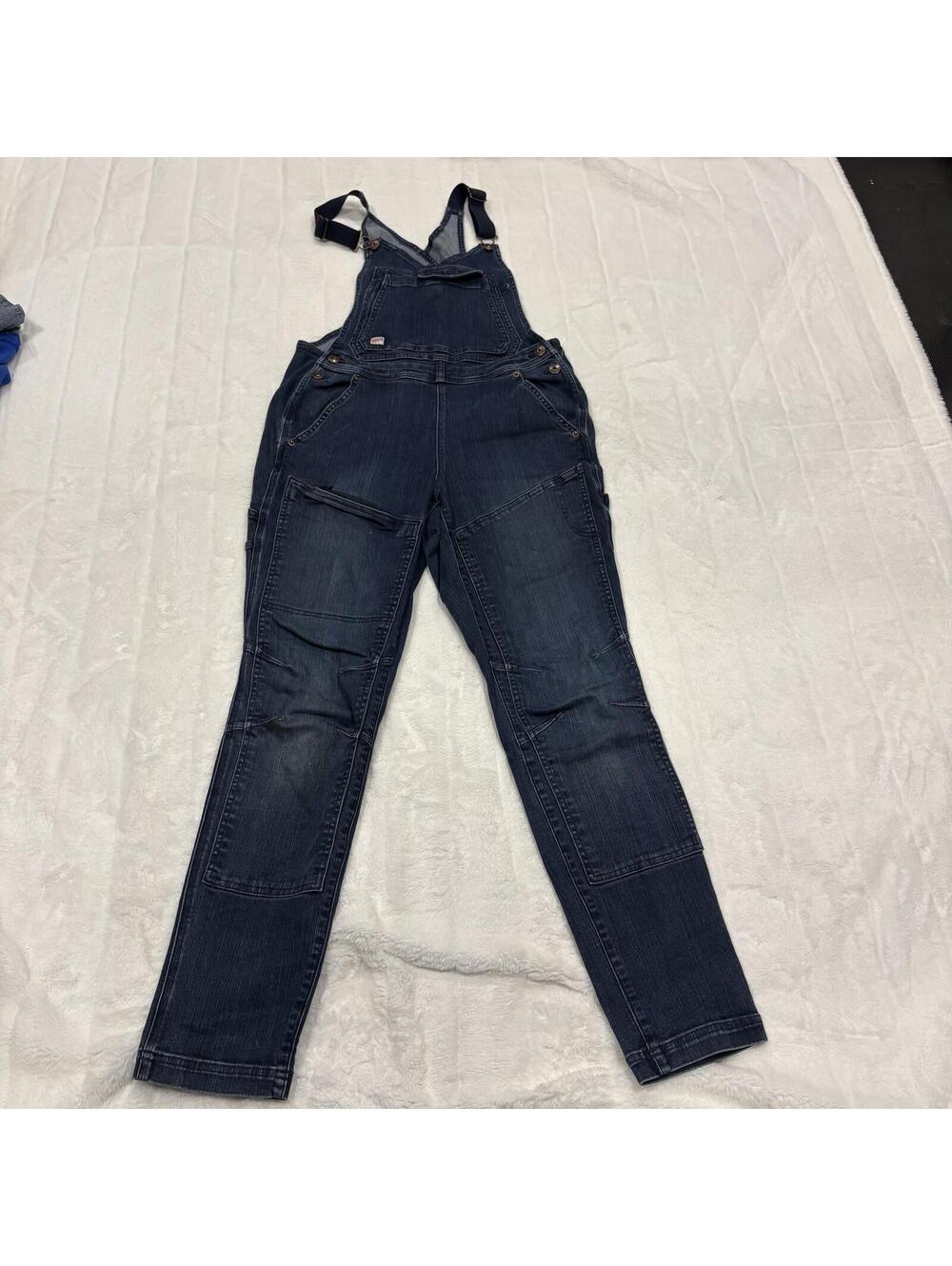 Duluth Trading Co Denim Bib Overalls Women 10 Regular Cotton Blend Blue Workwear - Picture 1 of 8